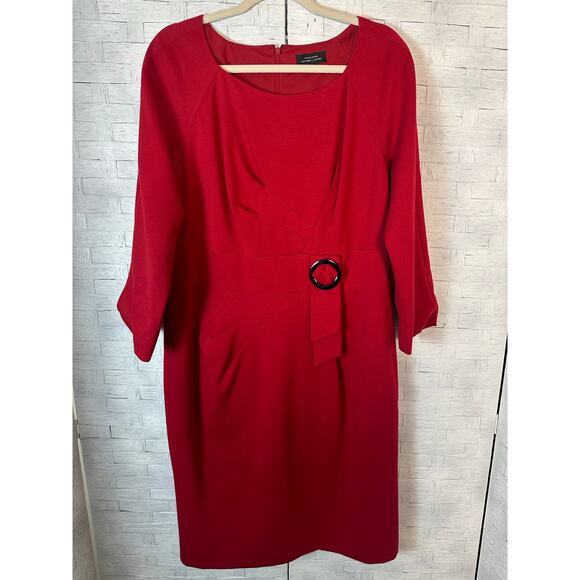 Tahari women’s dress red fitted bodycon dress front side tie  feminine plus size - Picture 1 of 10